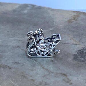 VTG Jezlaine Sterling Silver 925 3 Dimensional Christmas Santa's Sleigh Charm